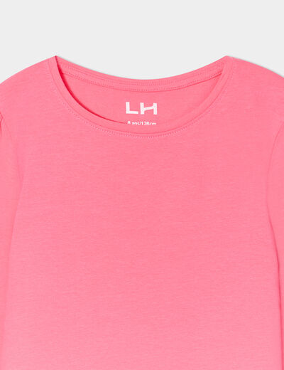 T-shirt coton manches longues à fronces rose fushia fille