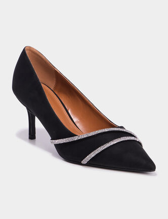 Escarpins d&eacute;tails strass noir femme