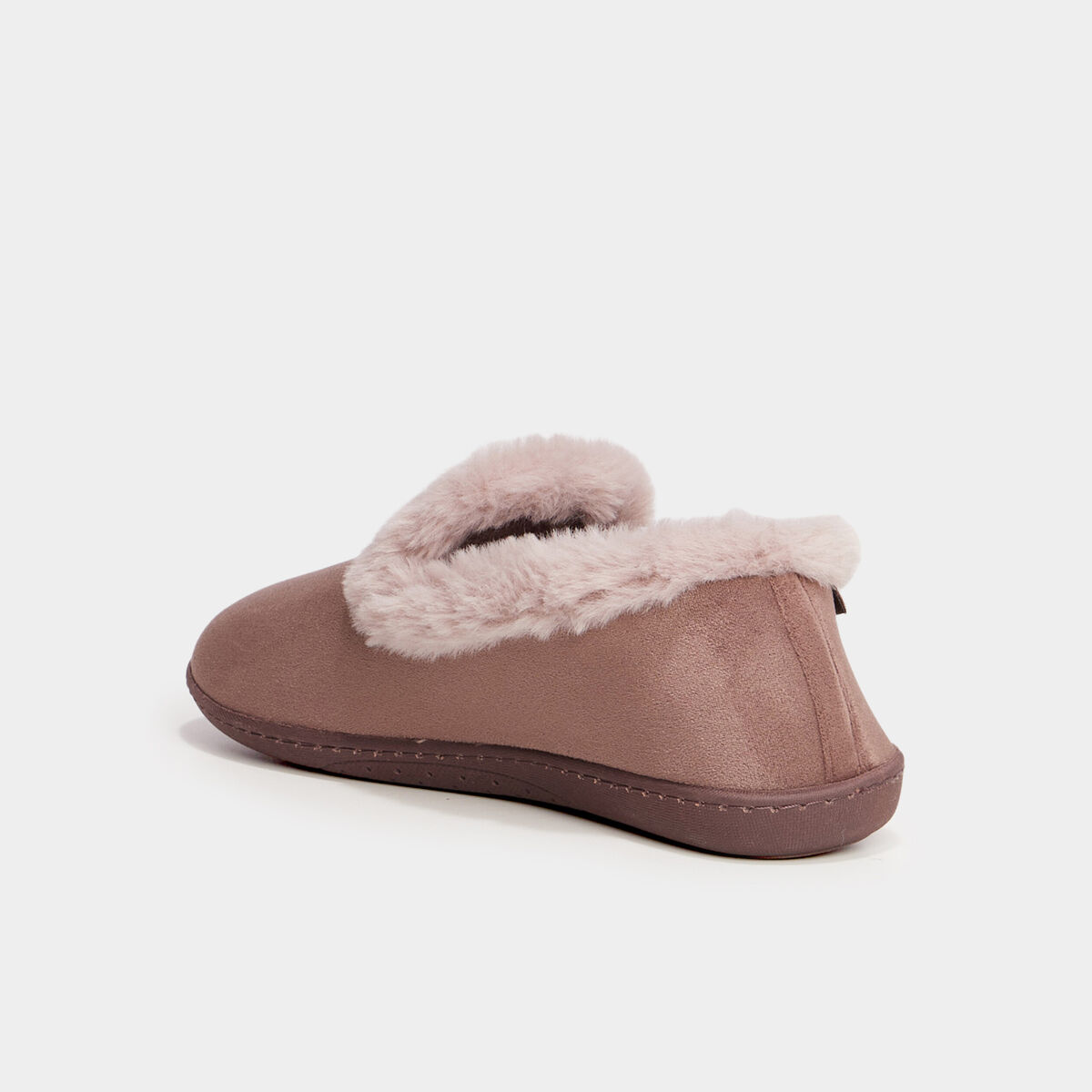 Chaussons fausse fourrure anti-d&eacute;rapants taupe femme