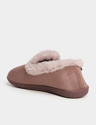 Chaussons fausse fourrure anti-d&eacute;rapants taupe femme