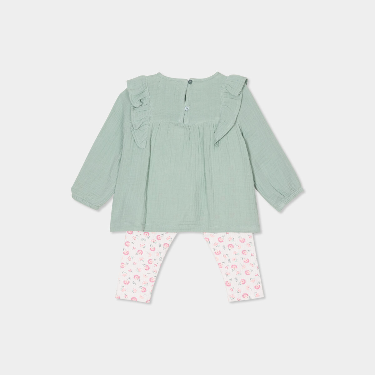 Ensemble 3 pièces en gaze de coton creme bébé fille