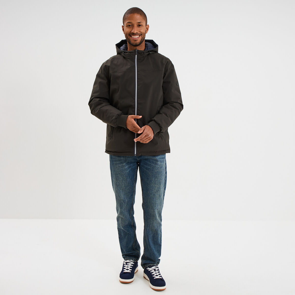 Blouson r&eacute;versible &agrave; capuche zipp&eacute; vert kaki homme