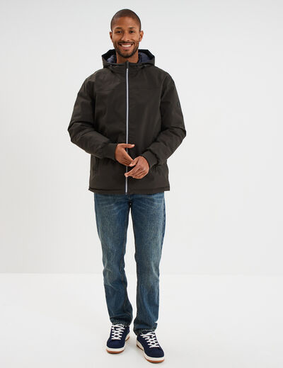 Blouson r&eacute;versible &agrave; capuche zipp&eacute; vert kaki homme