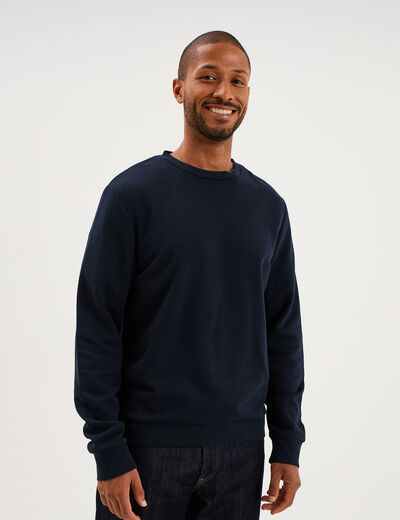 Sweat molleton col rond bleu marine homme