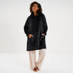 Poncho plaid effet velours &agrave; capuche gris fonc&eacute; femme