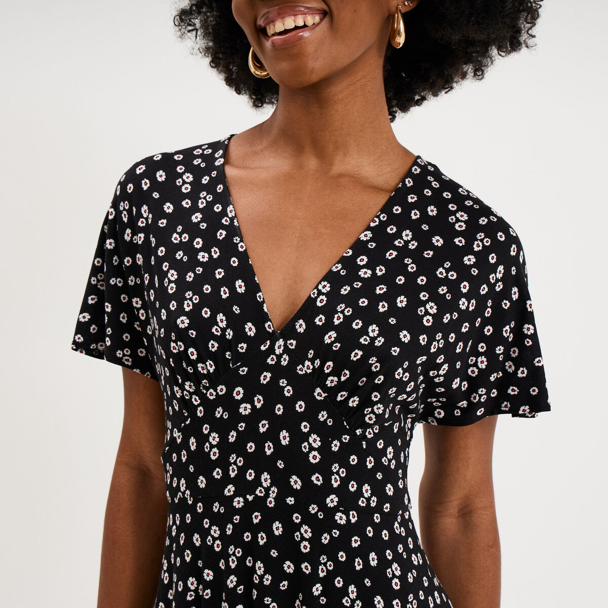 Robe fluide en maille longueur genou noir femme