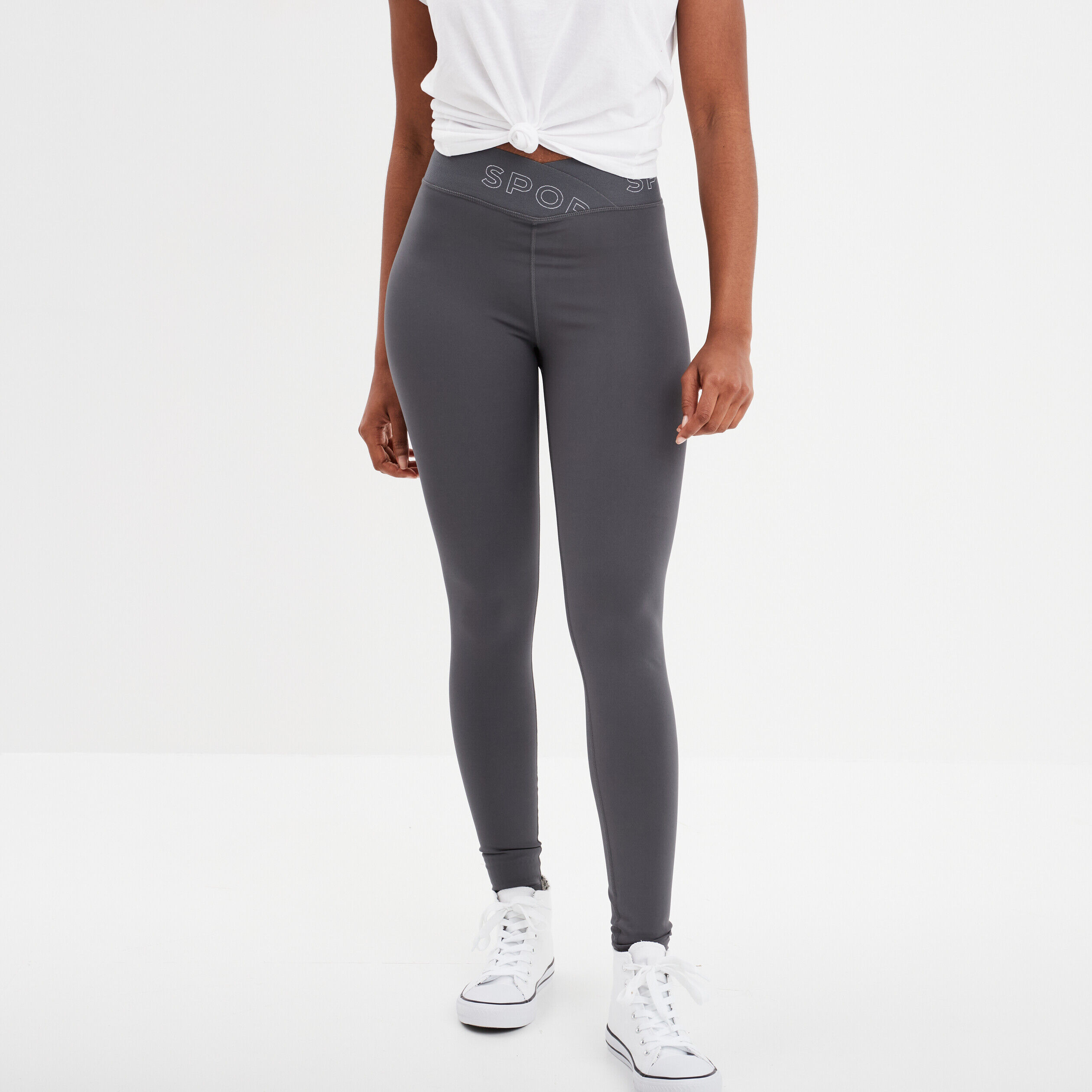 Legging stretch taille élastiquée gris foncé femme LH