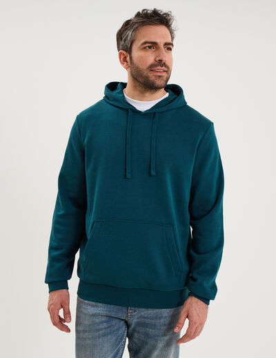 Sweat molleton &agrave; capuche hoodie bleu canard homme