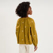 Blouse brod&eacute;e col tunisien coton vert olive femme
