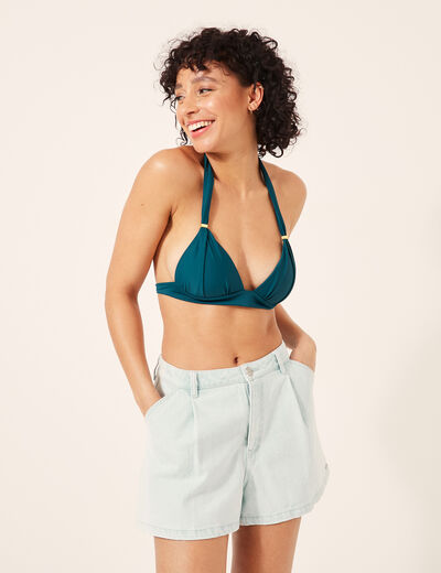 Haut de maillot de bain forme triangle bleu pétrole femme