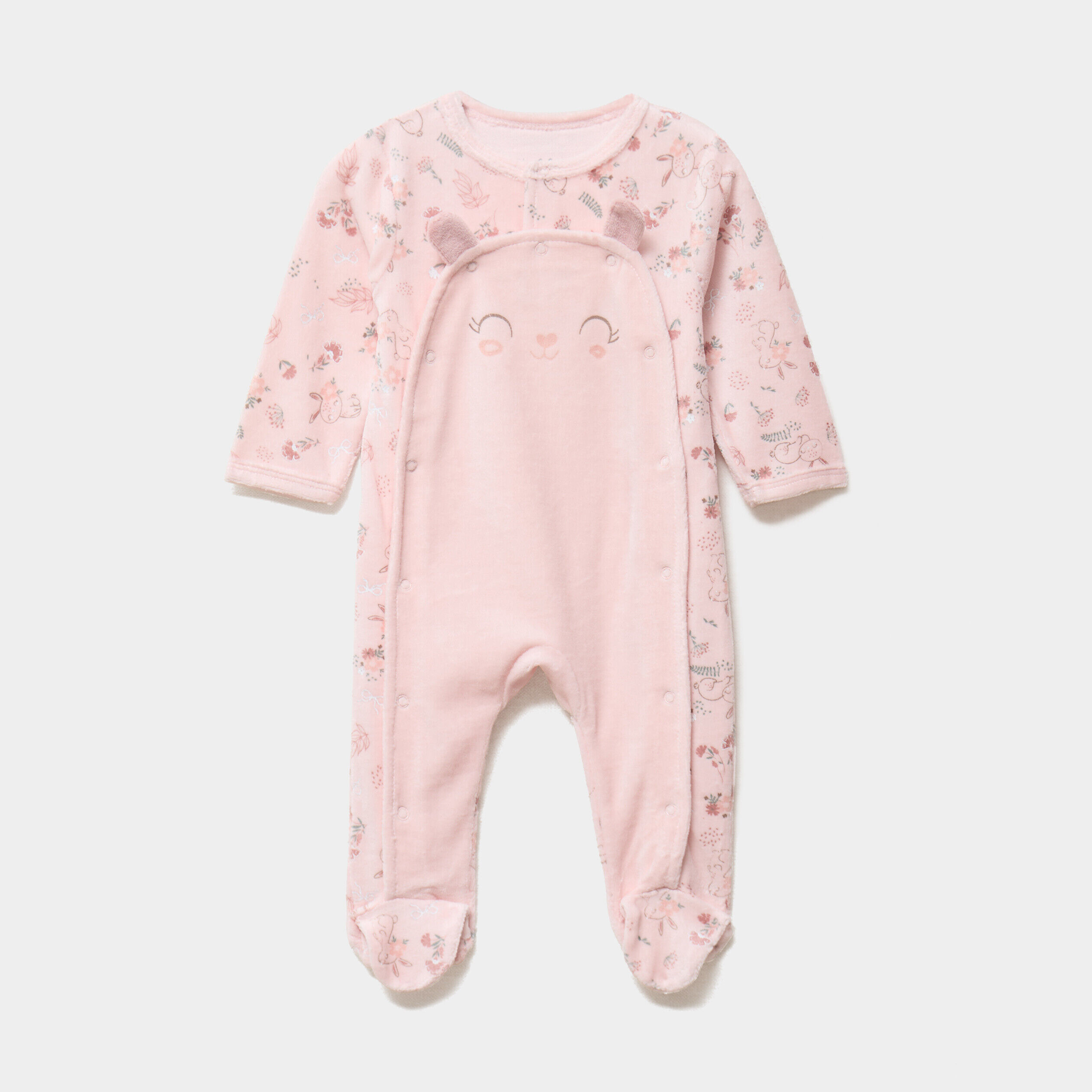 Dors-bien effet velours manches longues rose clair bébé