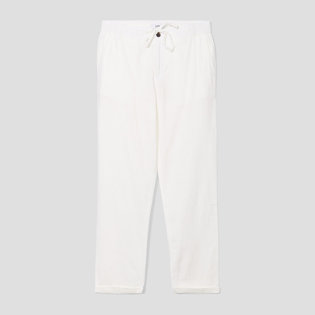 Pantalon chino droit lin m&eacute;lang&eacute; blanc homme