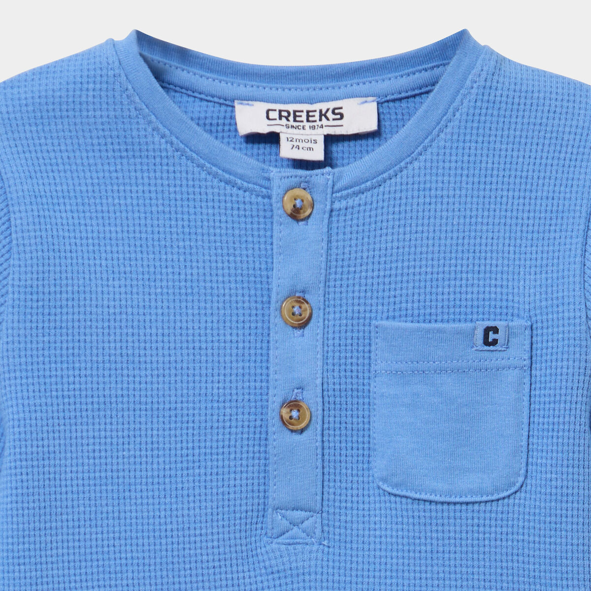 T-shirt col tunisien manches longues bleu lavande b&eacute;b&eacute; gar&ccedil;on