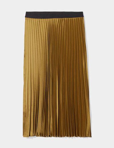 Jupe midi plissée en satin vert olive femme