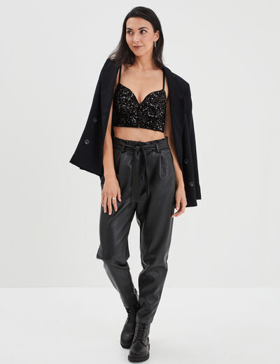 Soutien-gorge bustier paddé à sequins noir femme
