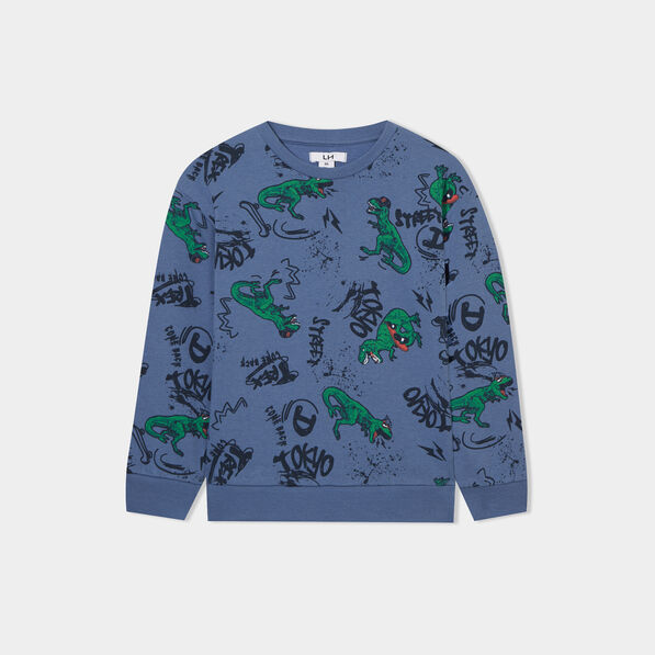 Sweat col rond manches longues bleu pétrole garçon