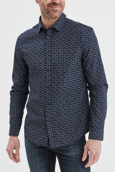 Chemise droite manches longues bleu marine homme