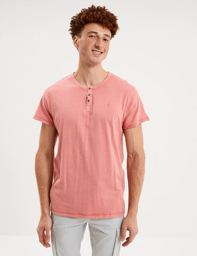 T-shirt col tunisien manches courte vieux rose homme