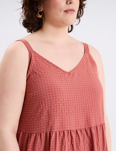 Robe longue bretelles vieux rose femme grande taille
