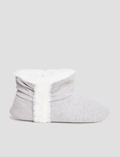 Chaussons bottines fourrées gris femme