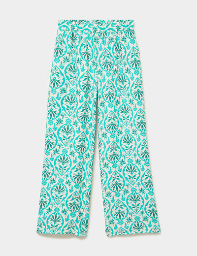 Pantalon large fluide taille &eacute;lastiqu&eacute;e ecru femme