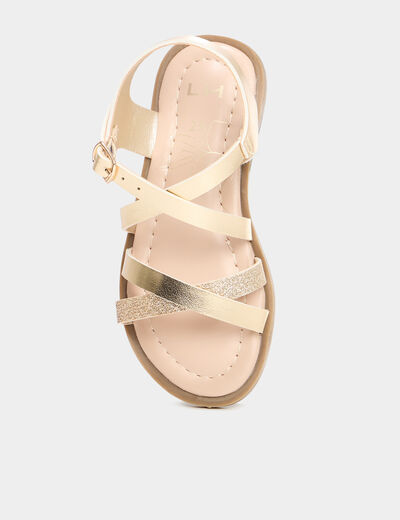 Sandales avec brides d'attache cheville jaune or fille