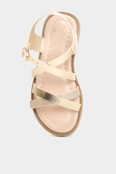 Sandales avec brides d'attache cheville jaune or fille
