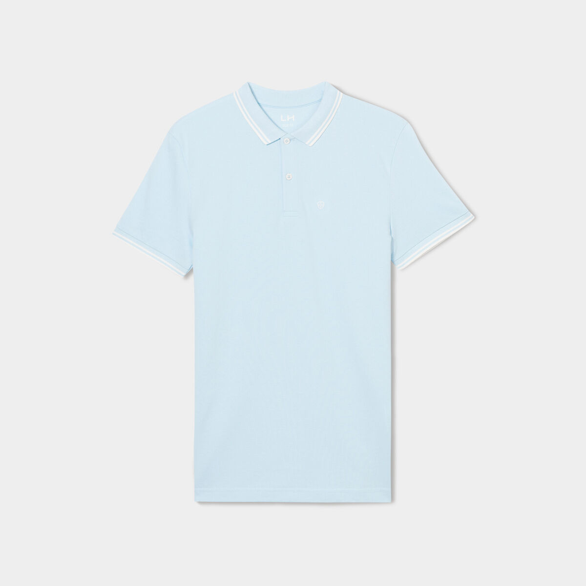 Polo manches courtes bords contrastés bleu pastel homme