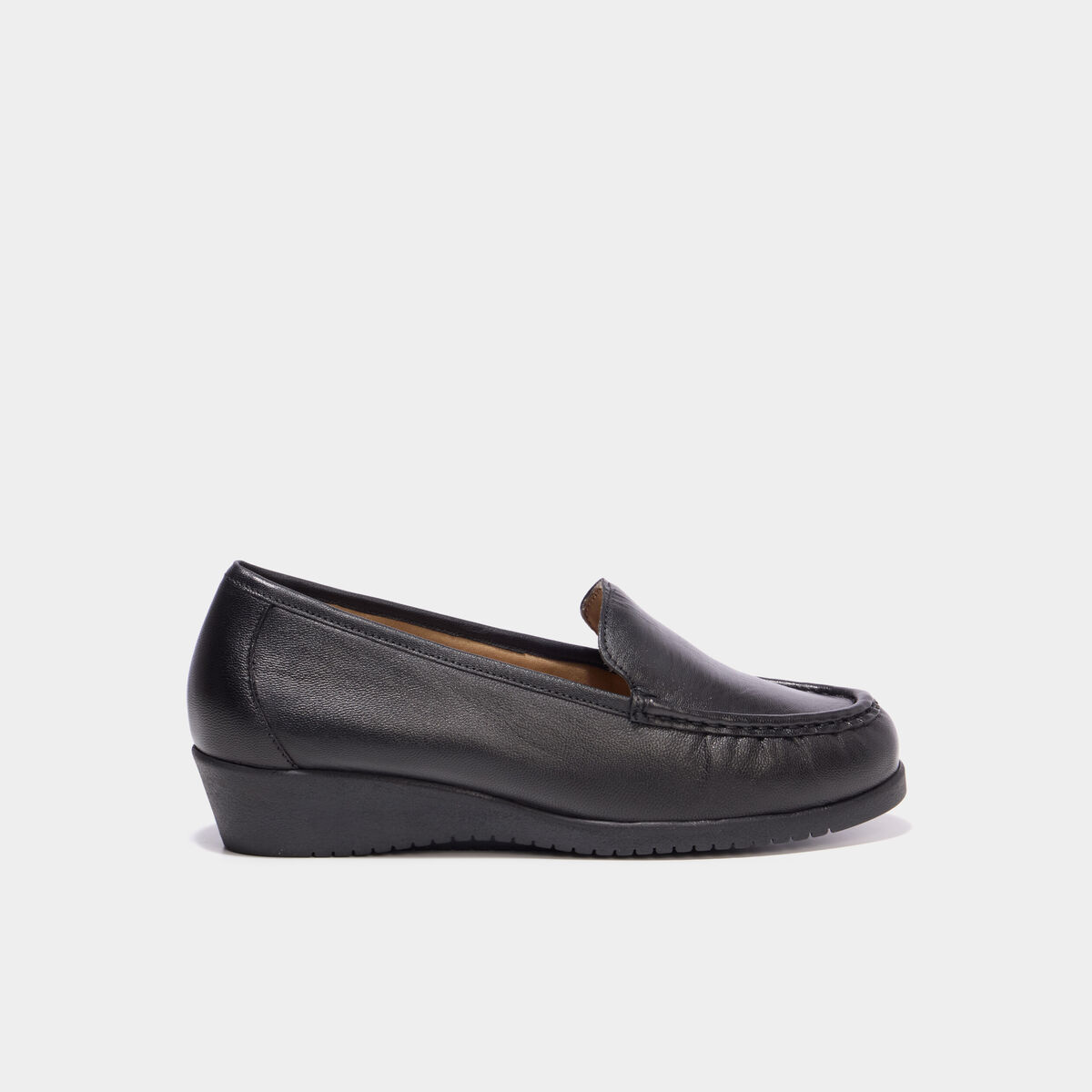 Mocassins compens&eacute;s confort cuir noir femme