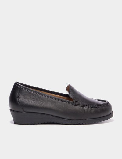 Mocassins compens&eacute;s confort cuir noir femme