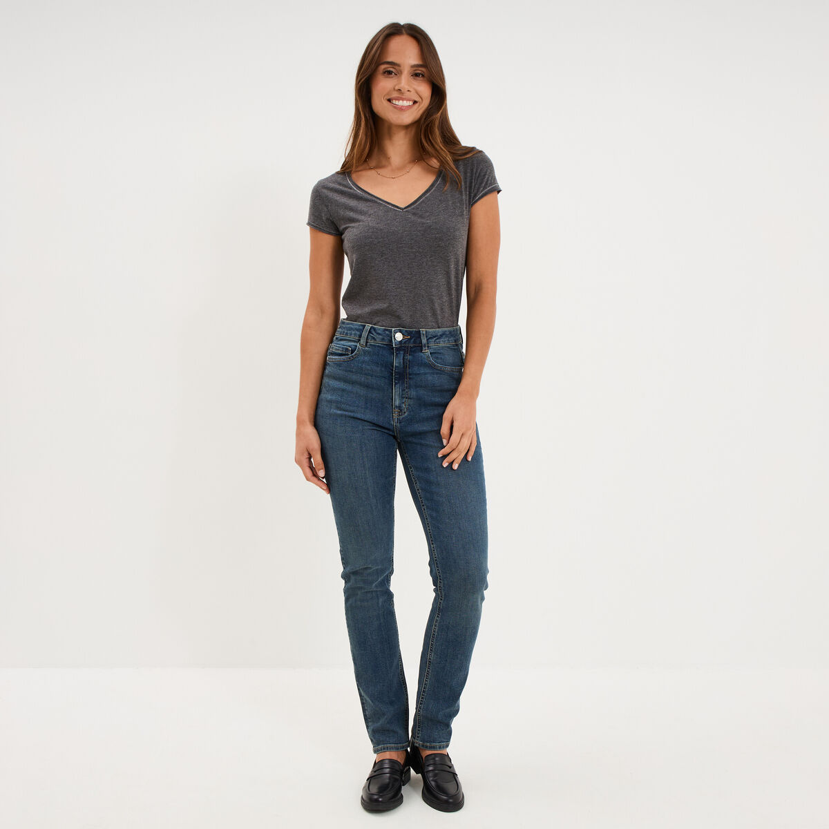 T-shirt manches courtes gris fonc&eacute; femme