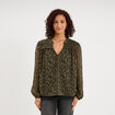 Blouse col tunisien manches longues vert kaki femme