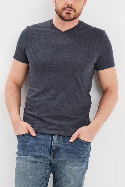 T-shirt droit col V bleu homme