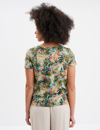T-shirt taille effet noué coton vert émeraude femme