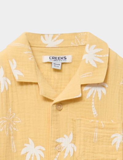 Ensemble short et chemise gaze de coton jaune b&eacute;b&eacute; gar&ccedil;on