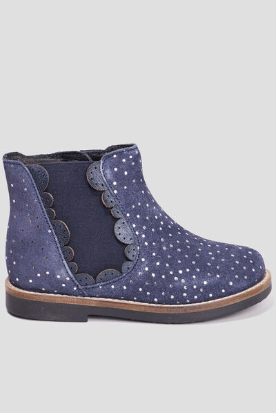 Bottines zippées en cuir bleu fille