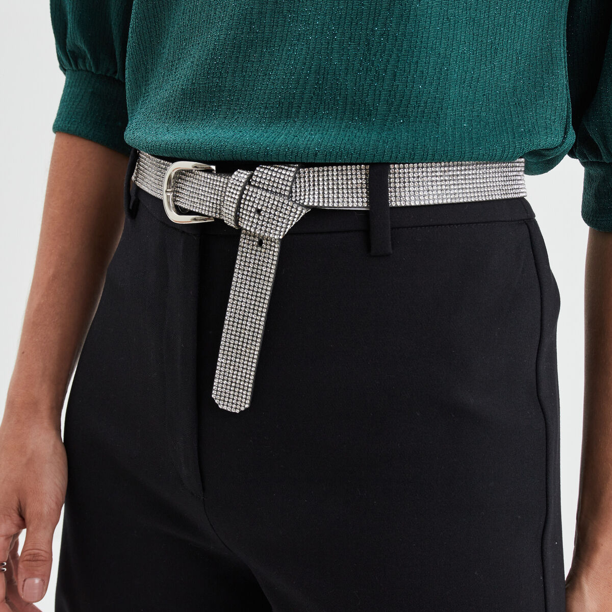 Ceinture à strass gris argent femme