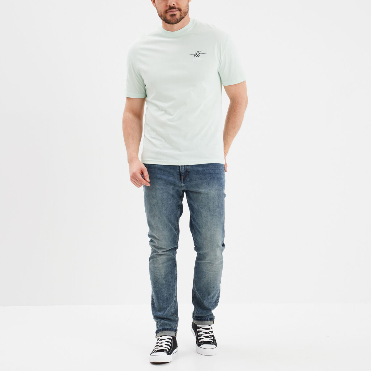T-shirt col rond coton Naruto vert émeraude homme