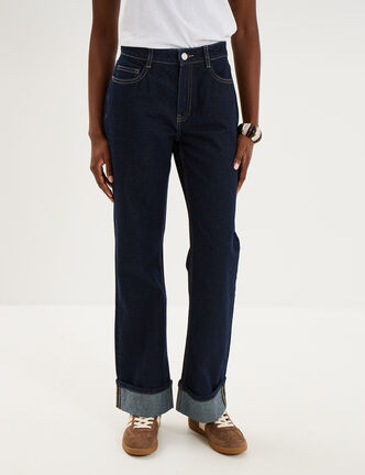Jean droit bord revers 7/8&egrave;me denim brut femme