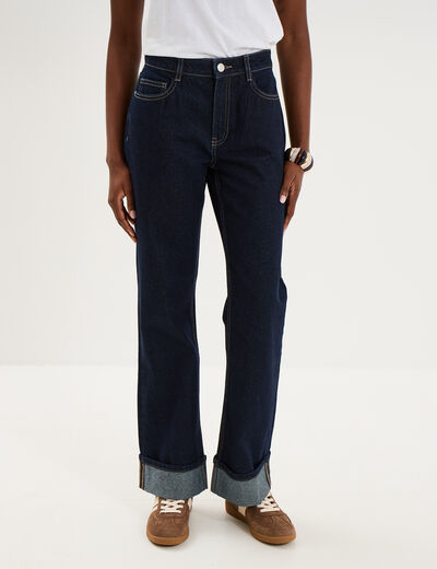 Jean droit bord revers 7/8&egrave;me denim brut femme