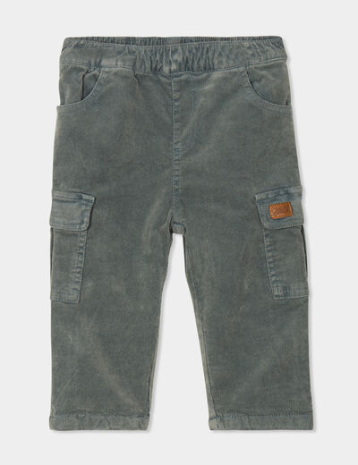 Pantalon velours côtelé coton Creeks vert canard bébé garçon