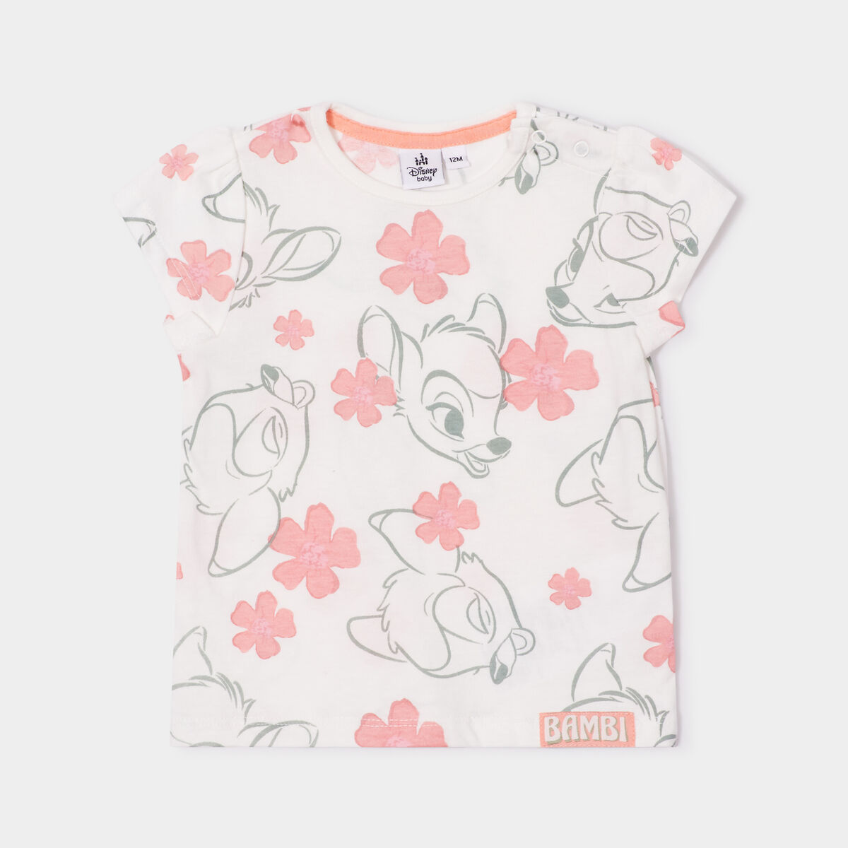 T-shirt manches courtes coton Bambi blanc bébé fille