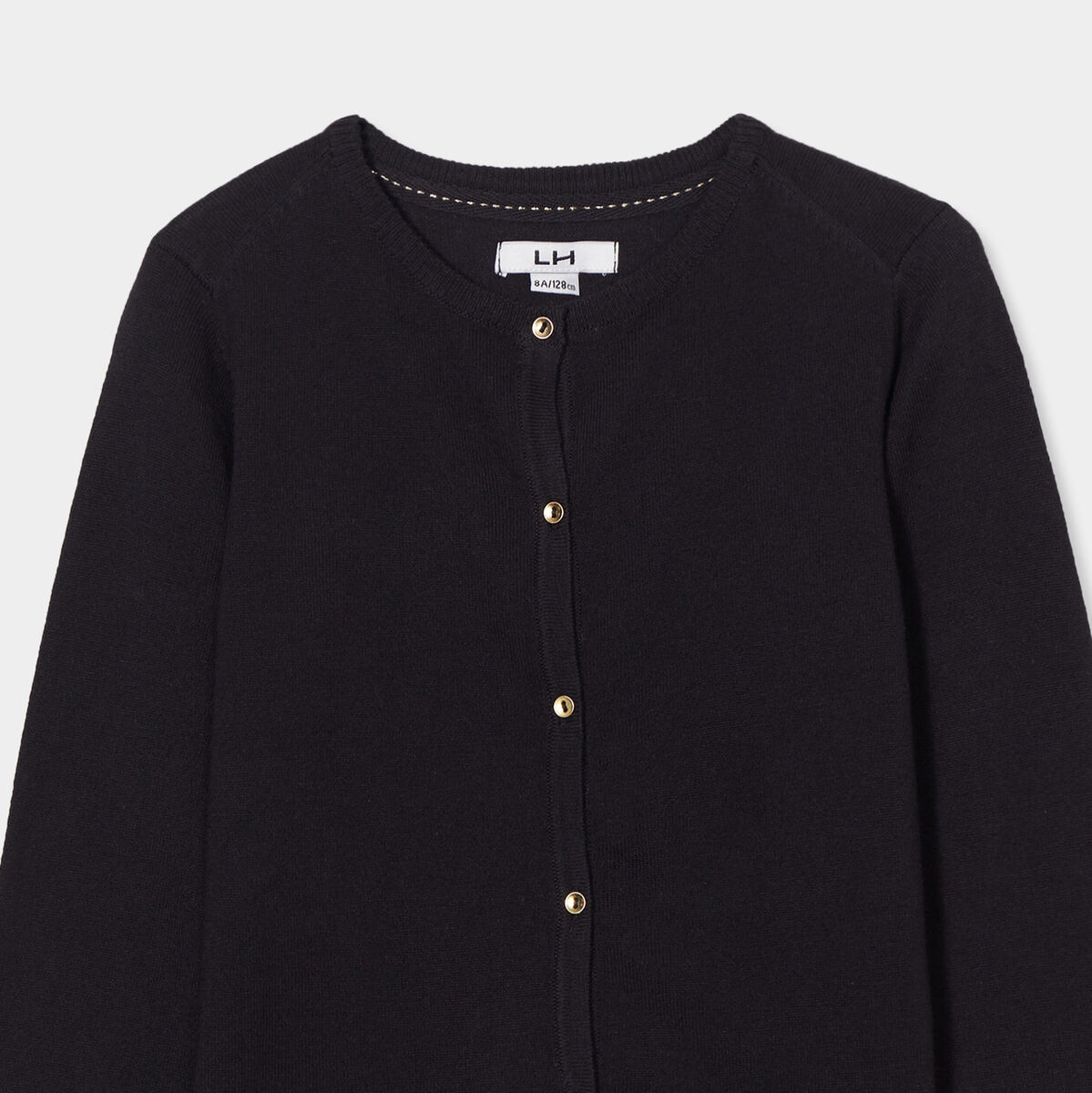 Gilet boutonn&eacute; coton m&eacute;lang&eacute; noir fille