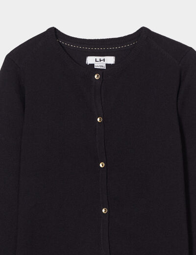 Gilet boutonn&eacute; coton m&eacute;lang&eacute; noir fille