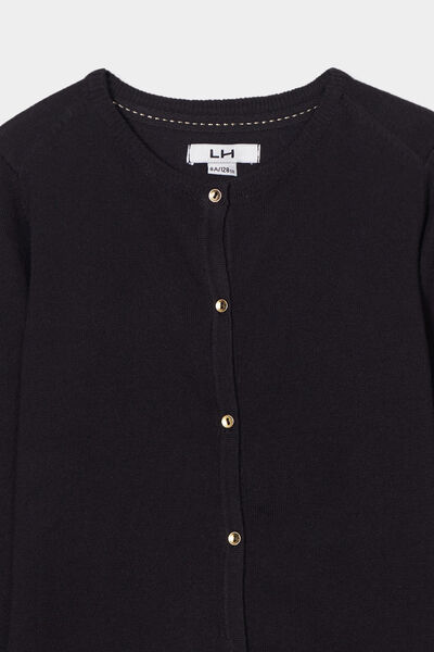 Gilet boutonn&eacute; coton m&eacute;lang&eacute; noir fille