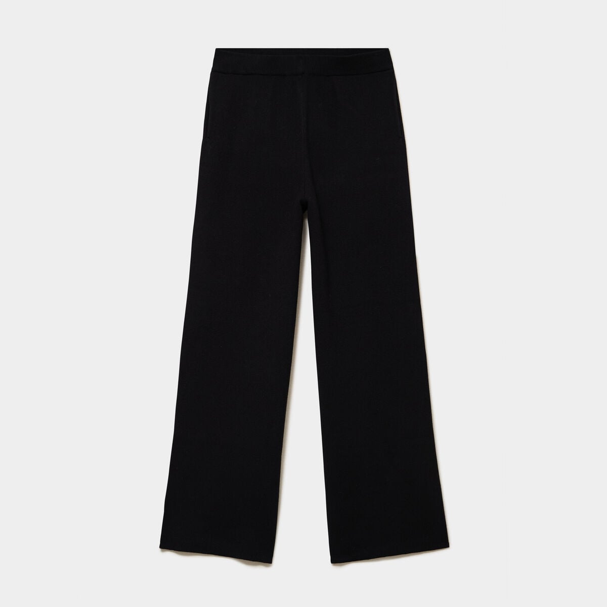Pantalon large en maille cropped noir femme