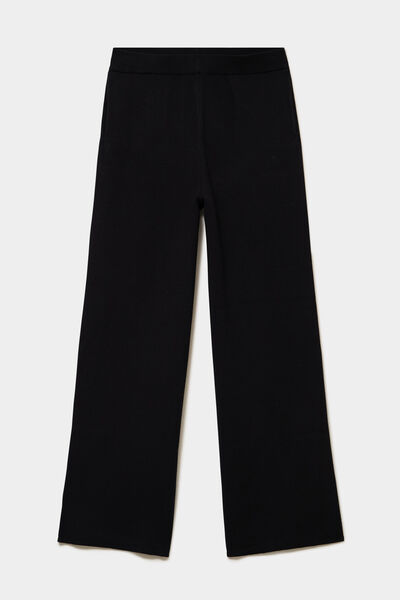 Pantalon large en maille cropped noir femme