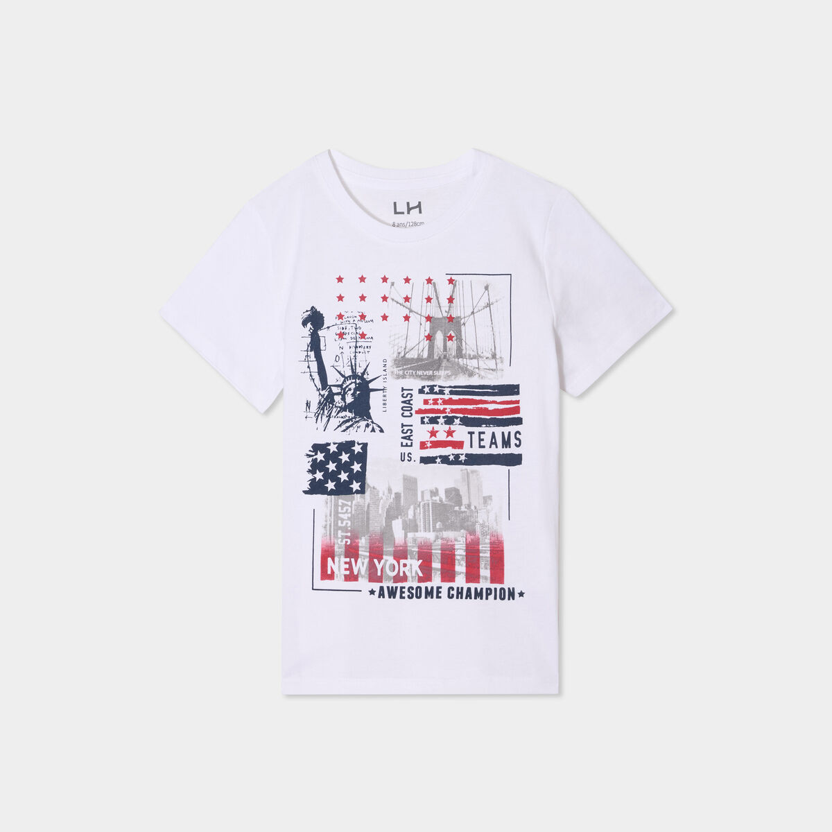 T-shirt col rond manches courtes coton blanc garçon