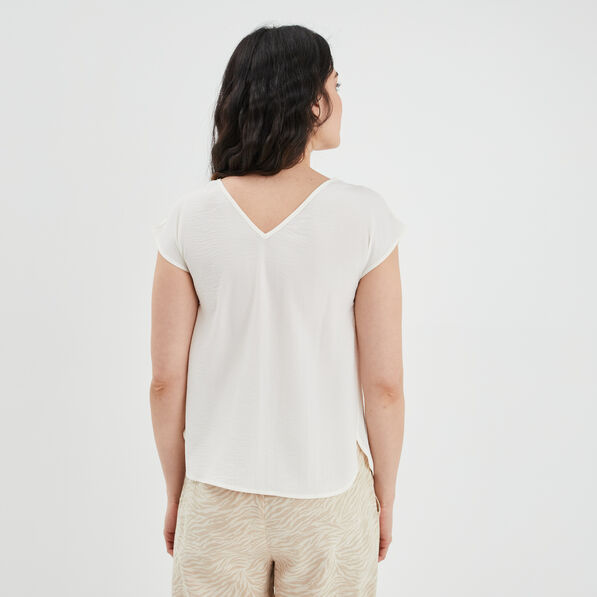 Blouse manches courtes avec dentelle blanc femme