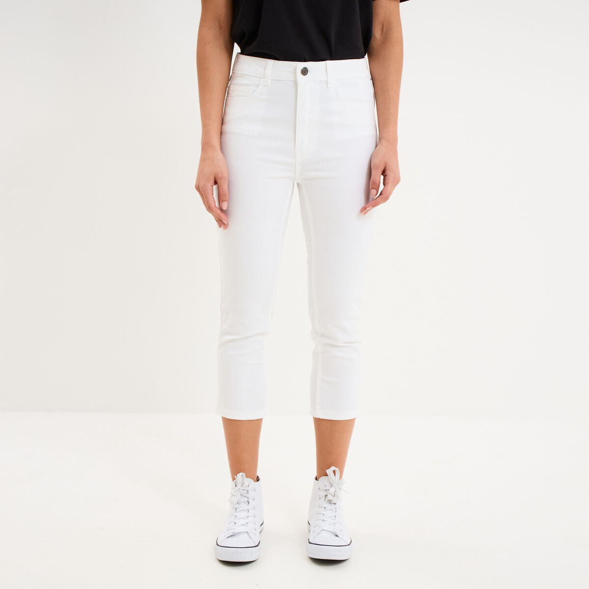 Pantalon capri slim twill 5 poches blanc femme